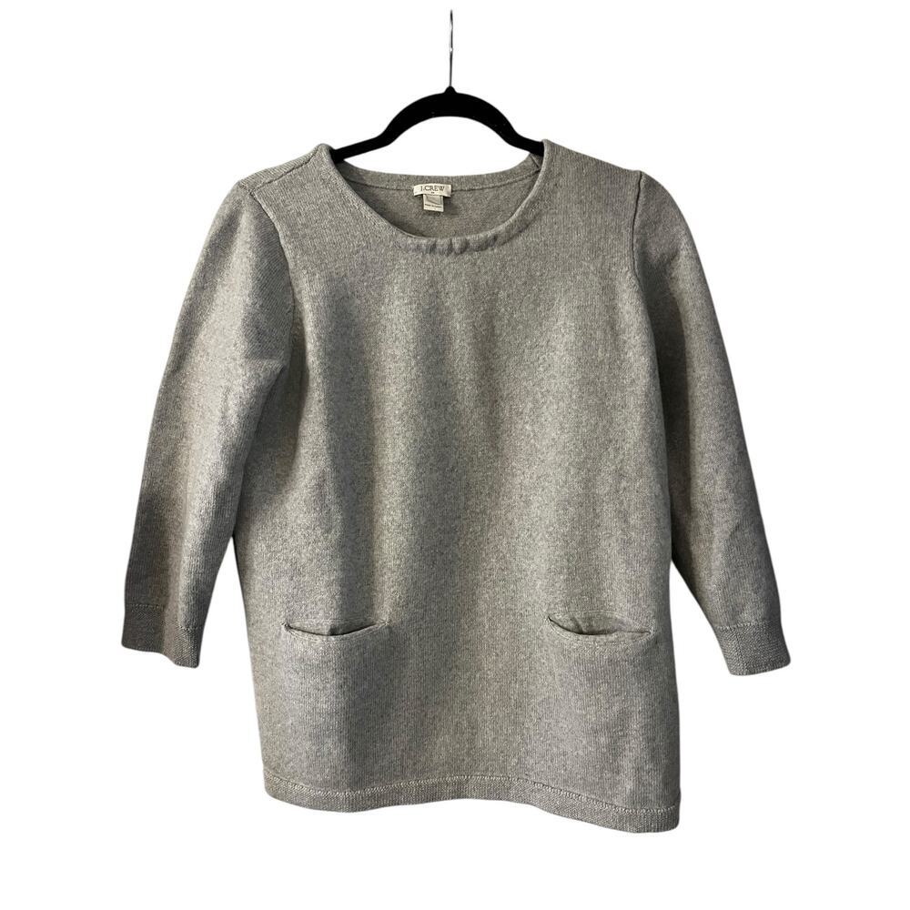 J. Crew Women’s 100% Merino Wool Sweater 1/4 Sleeve Gray Pockets Size L Basic